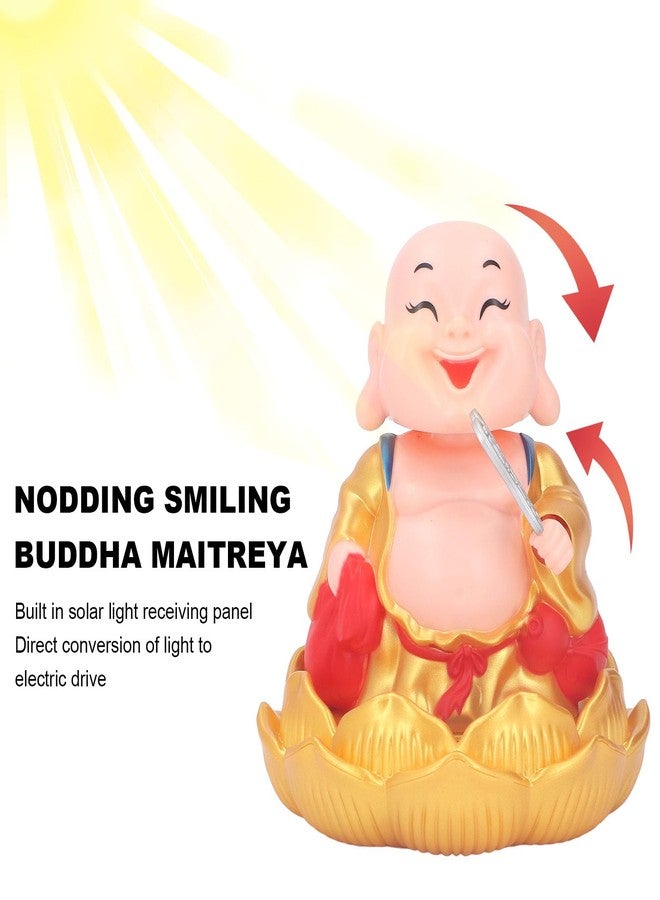Pomya Solar Buddha Statue Toy, Car Dashboard, Solar Laughing Buddha Toy, Auto Luck for Window (Golden) - Image 5